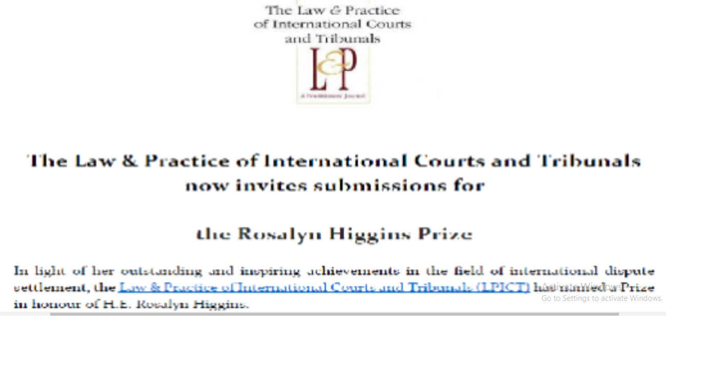 Apply For The Rosalyn Higgins Prize – Int’l Court of Justice Paper.