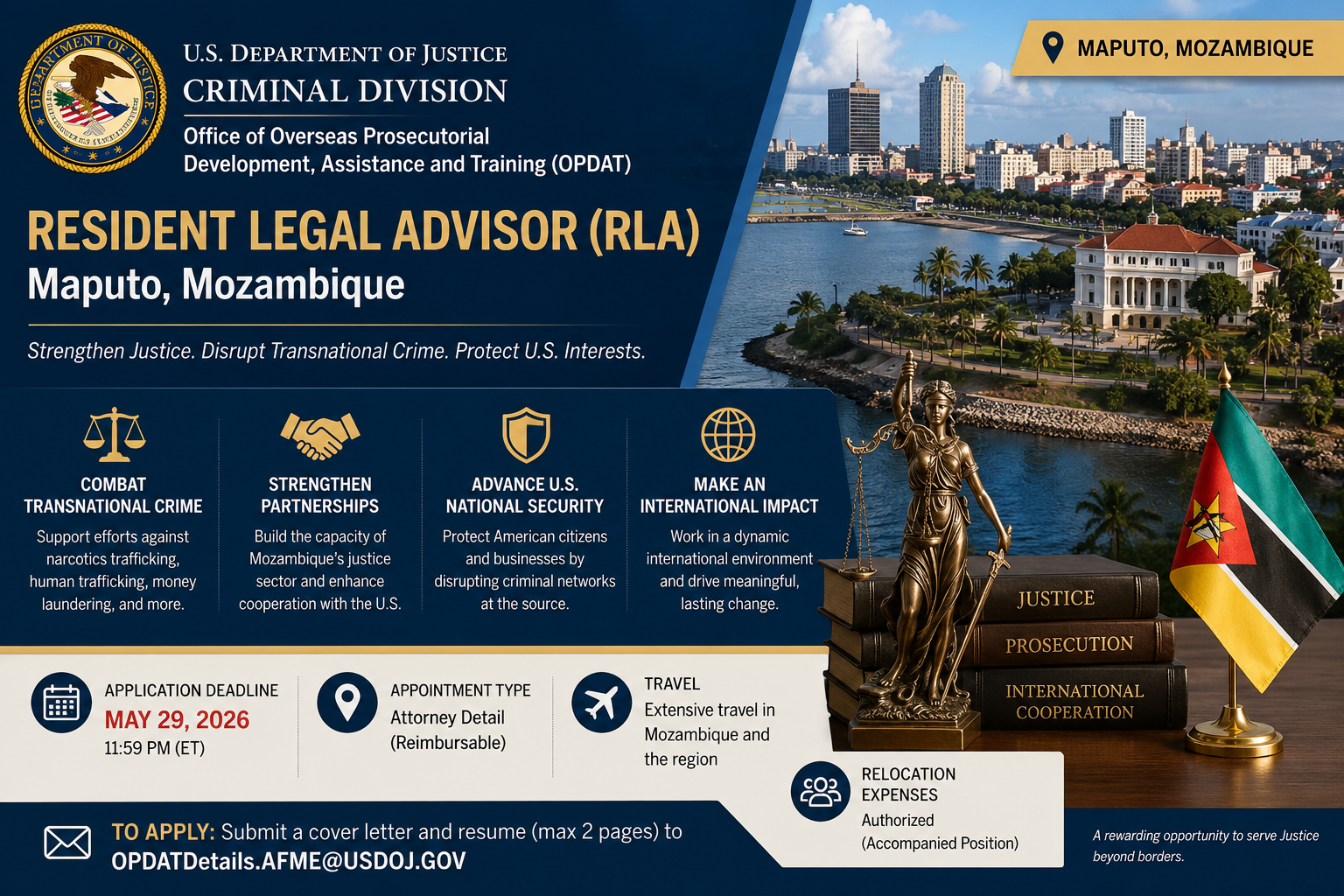 Resident Legal Advisor Job, Maputo, Mozambique / How To Apply (Salary: Up to $172,727  per year)